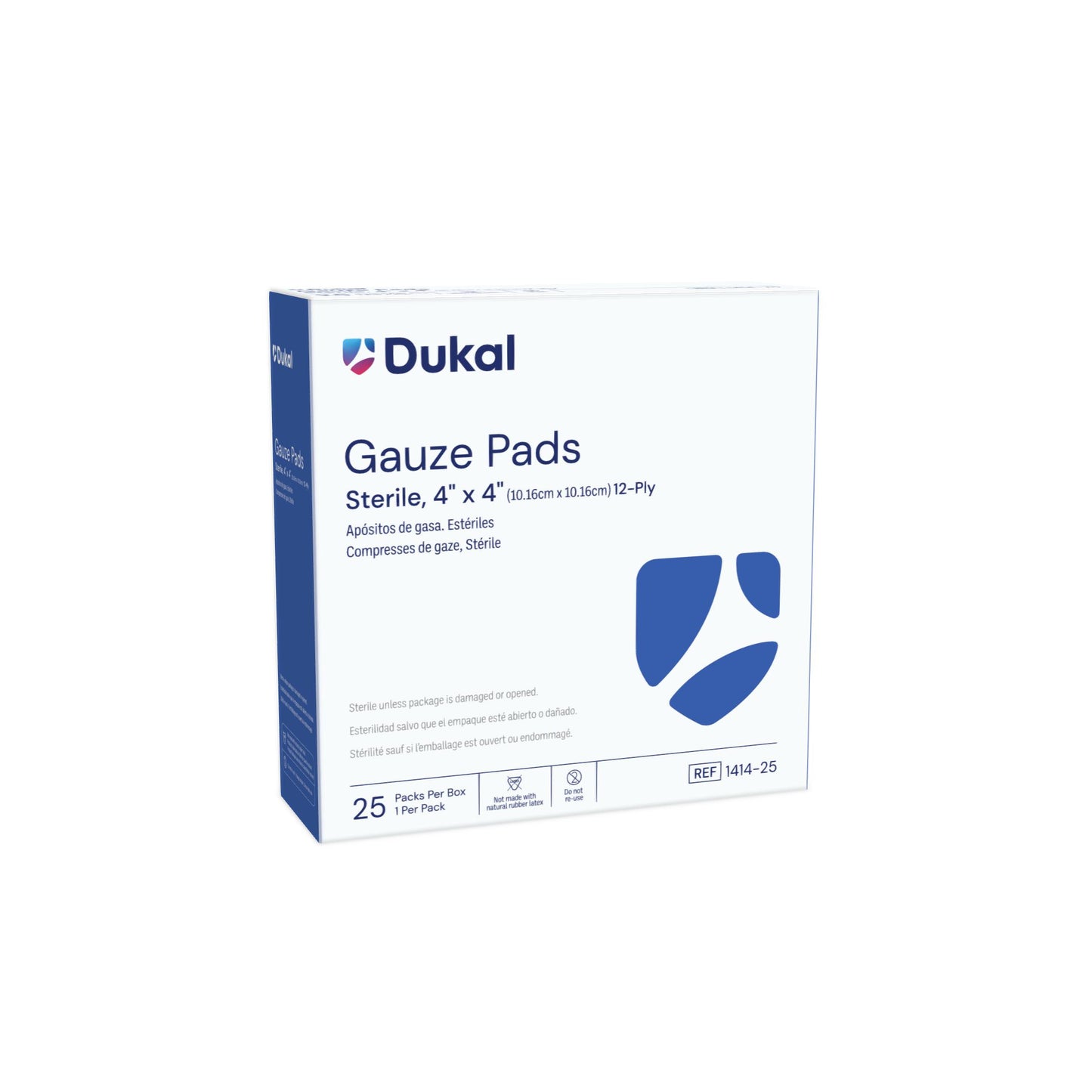 Dukal Gauze Pad 4" x 4" 12 Ply Sterile, 1/pk, 25pk/bx, 24bx/cs