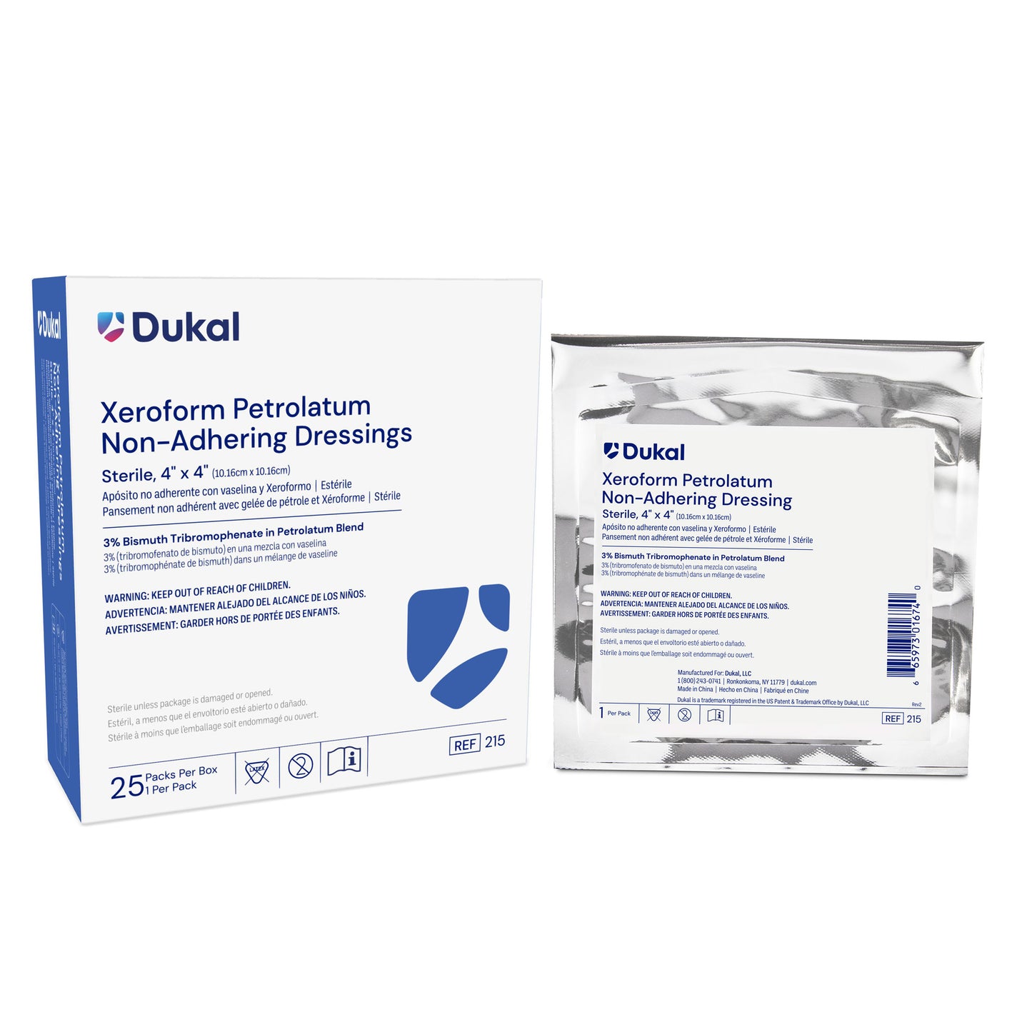 Dukal Xeroform Petrolatum Gauze, Sterile, 4" x 4", Pack of 25