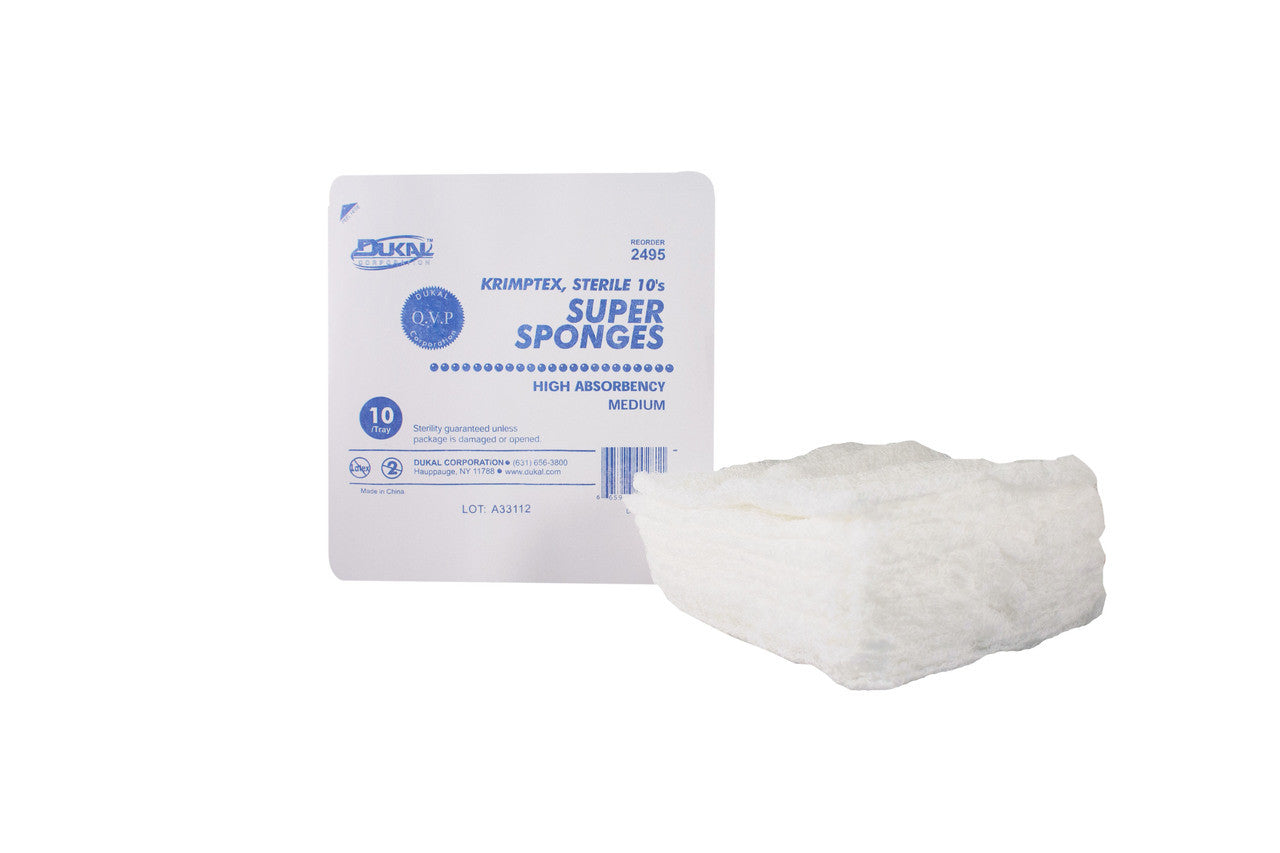 Dukal Super Sponge Fluff Dressing Krimtex 6" x 6-3/4", 1-Ply, Sterile, 10 per Tray (480 units)