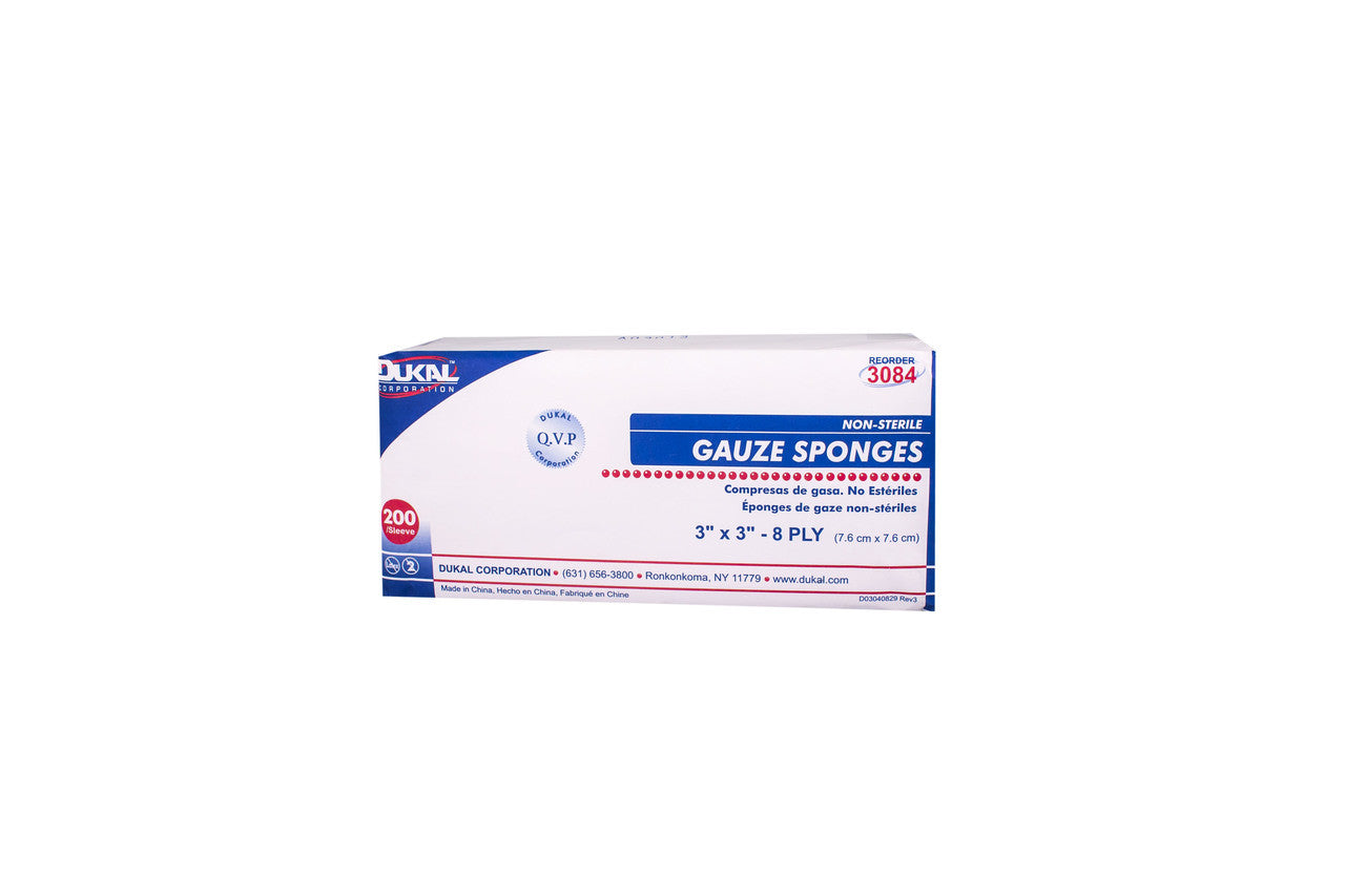 Dukal Gauze Sponge 3" x 3", 8-ply, Non-Sterile, 200/bg 20 bg/cs (4,000 units)