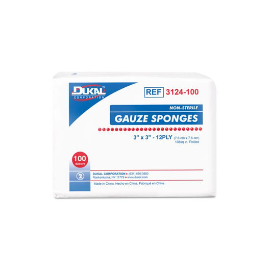 Dukal Gauze Sponge 3" x 3", 12-Ply, Non-Sterile, 100/bag 40bg/cs