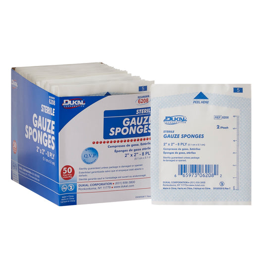 Dukal Gauze Sponge 2" x 2", 8-Ply, Sterile, 2/pk 50pk/bx 30bx/cs (3,000 units)