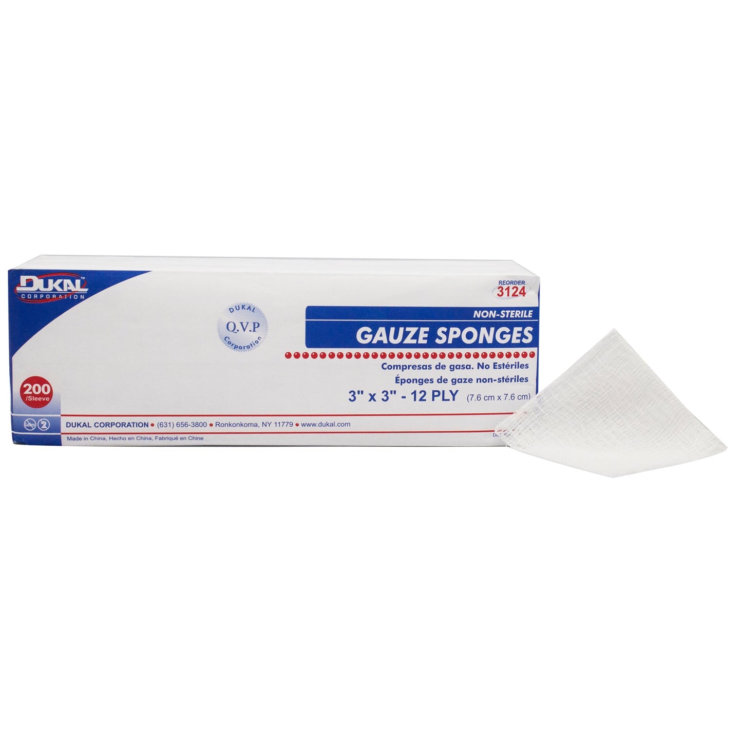 Dukal Gauze Sponge 3" x 3", 12-ply, Non-Sterile, 200/bg 20 bg/cs (4,000 units)