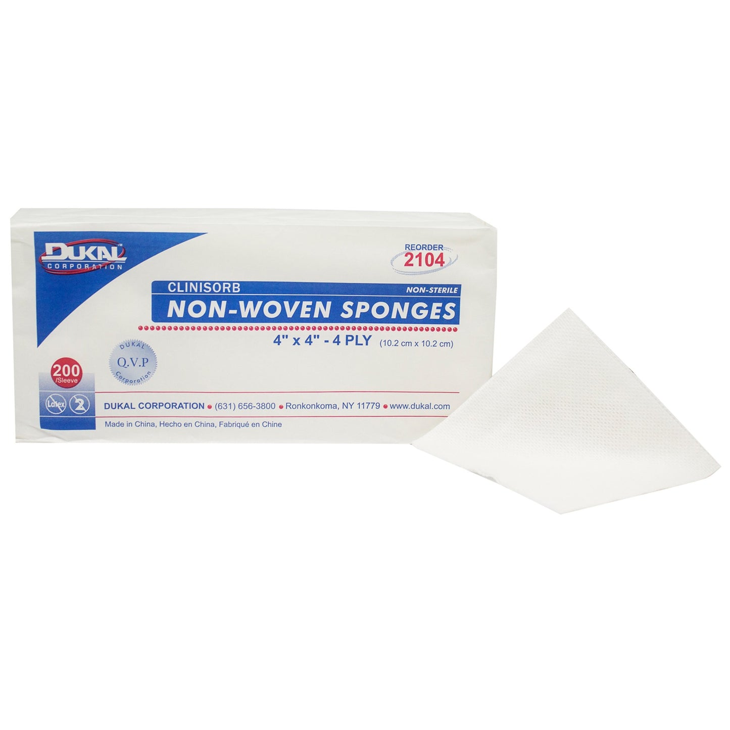Dukal Nonwoven Sponge Clinisorb 4" x 4", 4-Ply, Non-Sterile, 200/pack 10 pks/cs (2000 units)