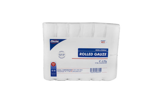Dukal Rolled Gauze, 3" x 5 yd, 2ply, Non-Sterile (Pack of 96)