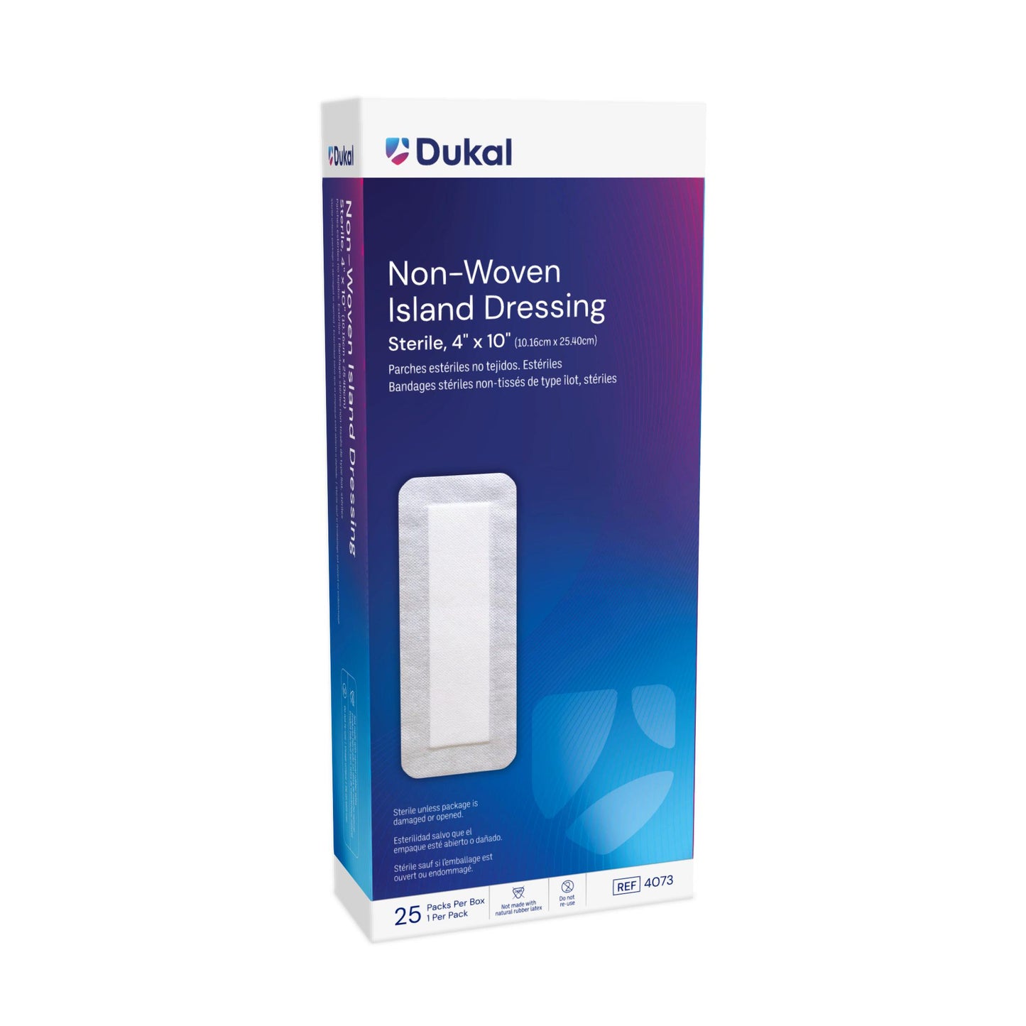 Dukal Non-Woven Island Dressing, 4" x 10", Sterile, 25/bx, 4bx/cs