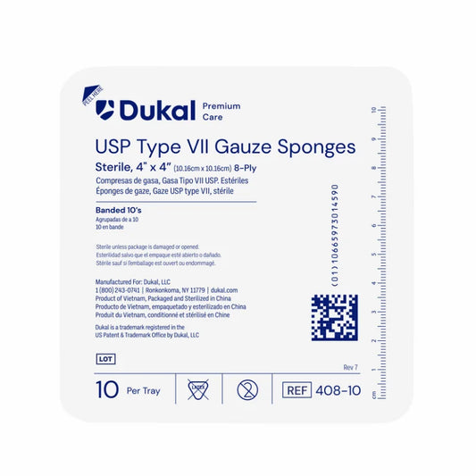 Dukal Premium Care Sterile Type VII Gauze Sponges, 8-Ply, 4" x 4", 10/ty 128ty/cs