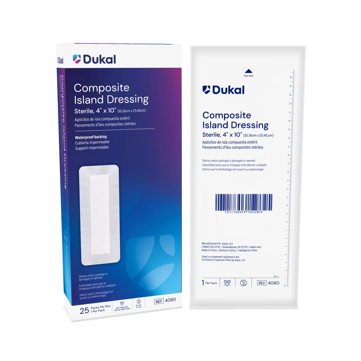 Dukal Composite Island Dressing 4" x 10", Sterile, 25/bx, 4bx/cs