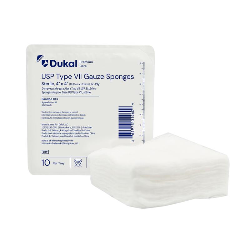 Dukal Sterile Gauze Sponges 4" x 4" 12-Ply, 10/ty 128ty/cs