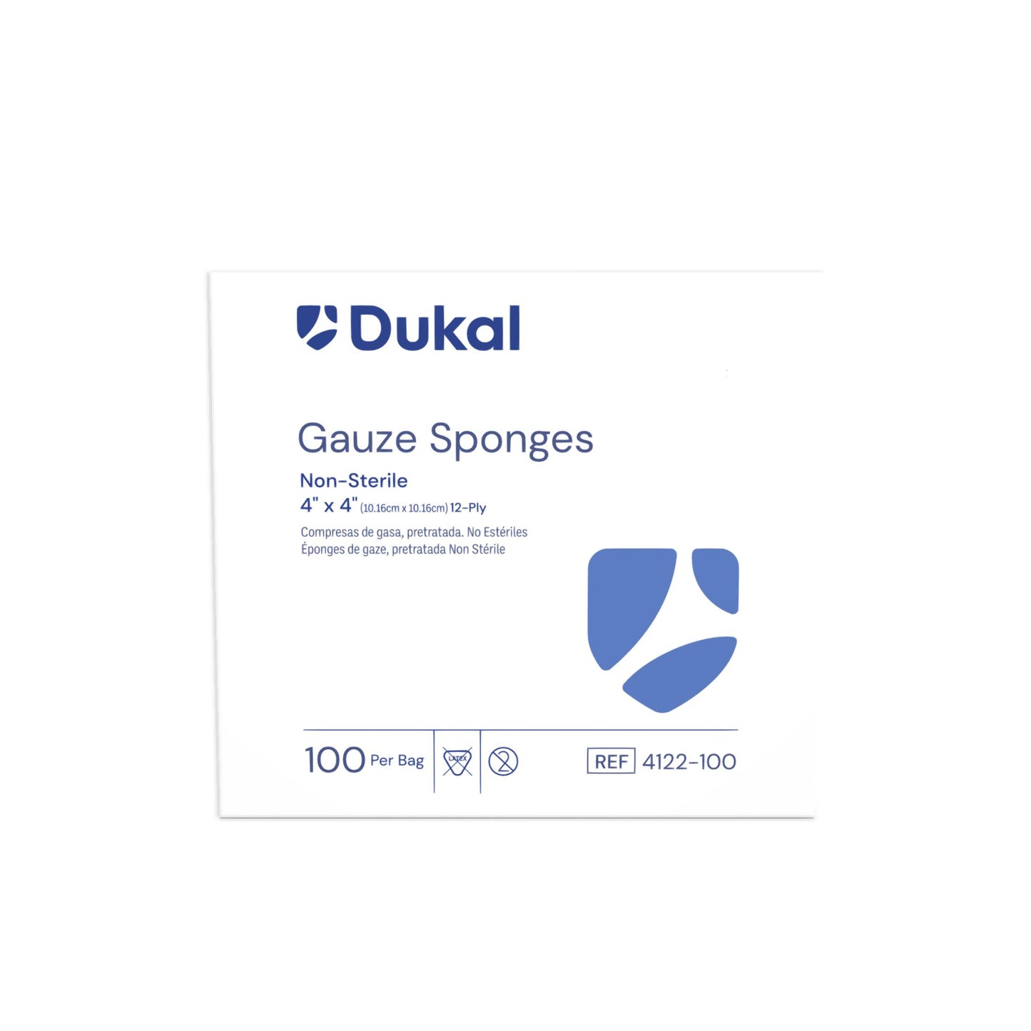 Dukal Non-Sterile Gauze Sponges, 12-Ply, 4" x 4", 100/bg, 20bg/cs