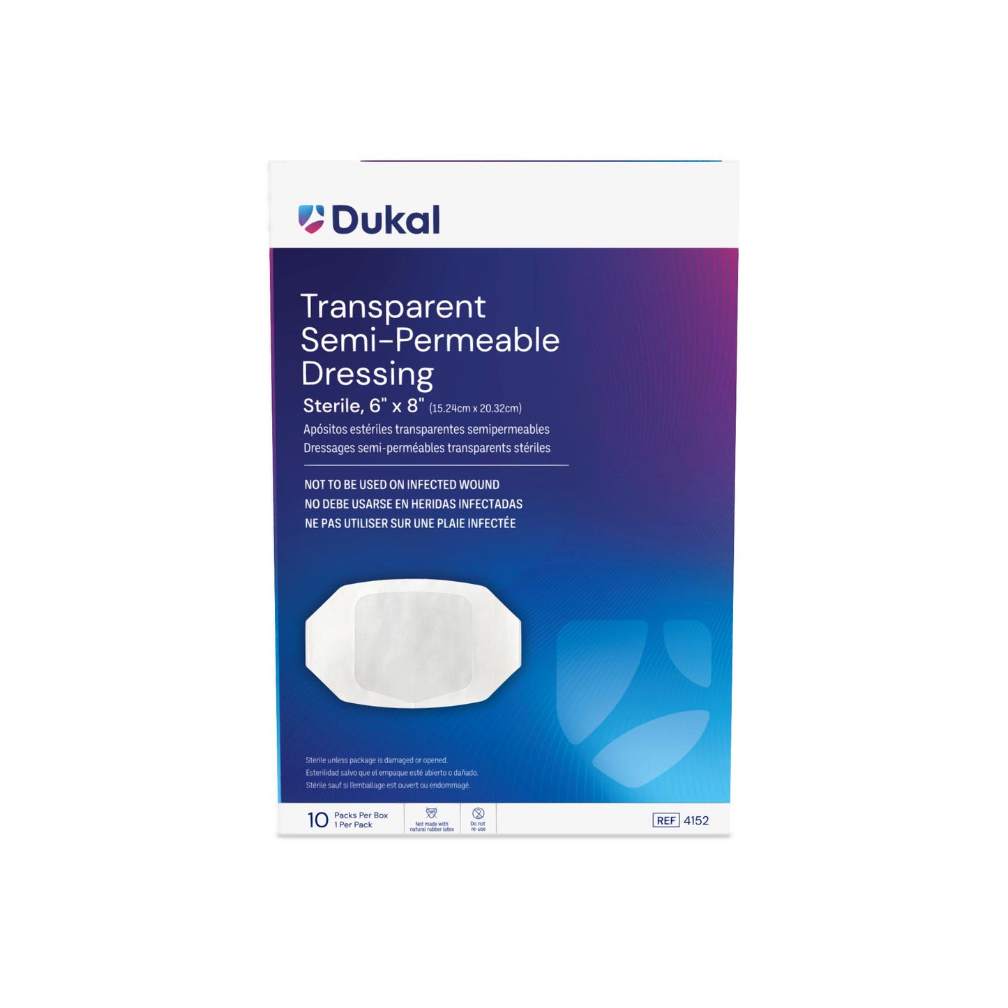 Dukal Transparent Semi-Permeable Dressing, 6" x 8", Sterile, 1/pk, 10pk/bx