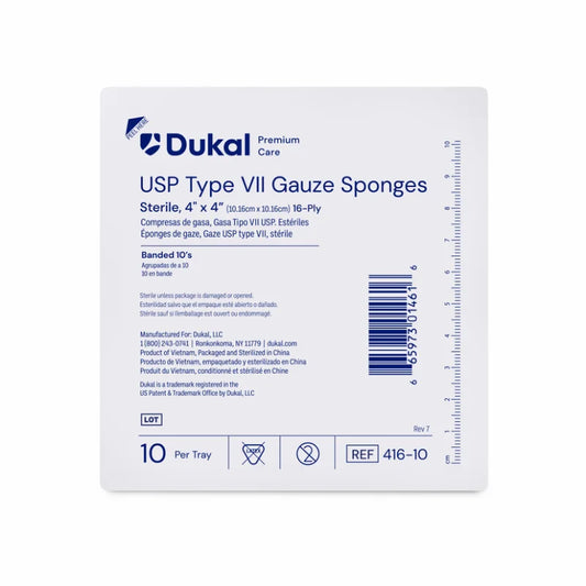 Dukal Premium Care Sterile Type VII Gauze Sponges, 16-Ply, 4" x 4", 10/ty 128ty/cs