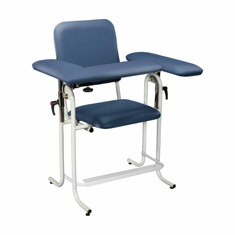 Tech-Med Blood Draw Chair, Tall, Upholstered, with Flip Arm, Blue, 1/ea
