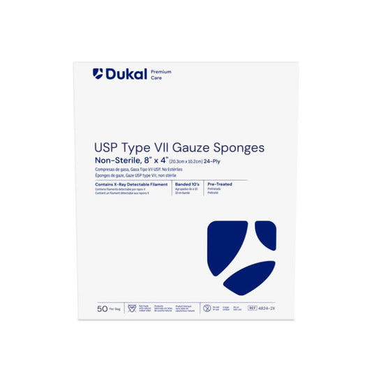 Dukal Premium Care Non-Sterile Type VII Gauze Sponges with X-Ray Detectable Filament, 24-Ply, 8" x 4", 10's X-ray 50/bg 20bg/cs