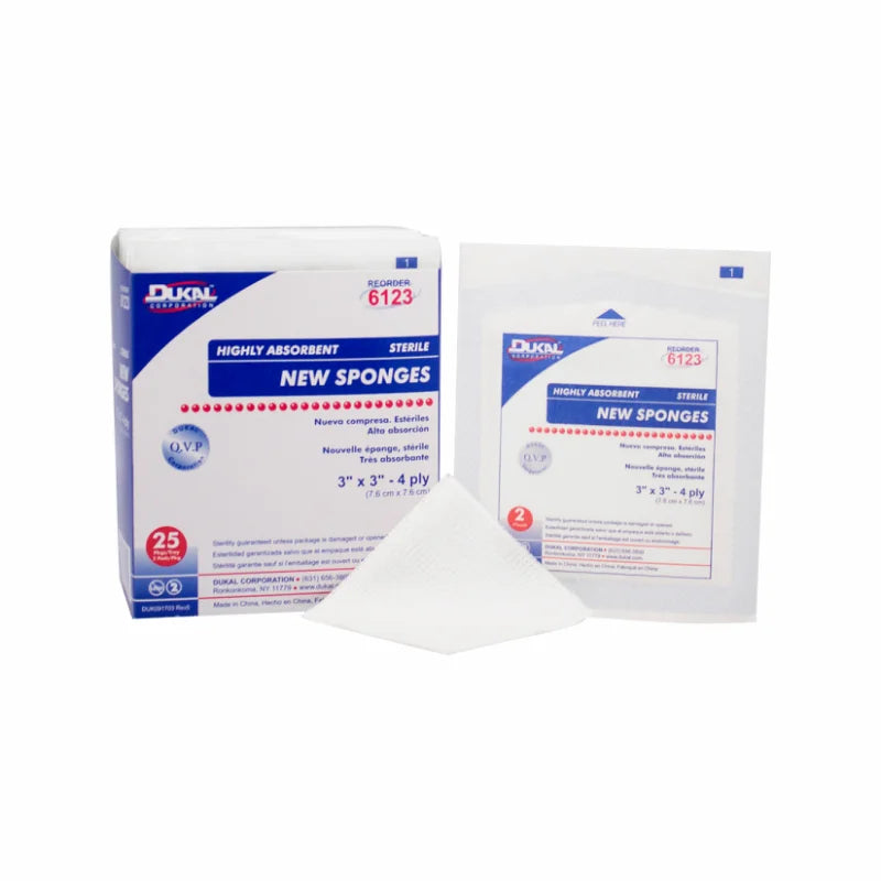 Dukal Sterile New Sponge 3" x 3", 4-Ply, 2/pk 25pk/bx 48bx/cs