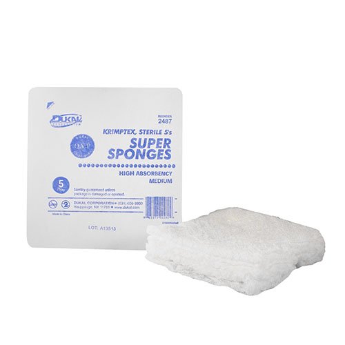 Dukal Super Sponge Fluff Dressing Krimtex 6" x 6-3/4", 1-Ply, Sterile, 5 per Tray (600 units)