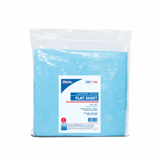 Dukal Disposable Flat Sheet 85" x 41", Light Blue, 5/BG, 20BG/cs