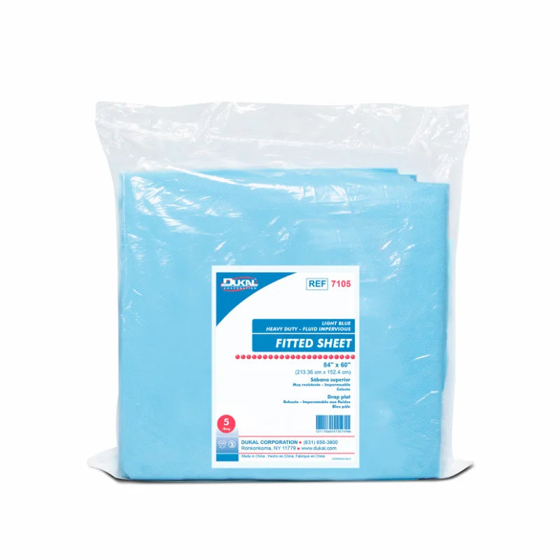 Dukal Disposable Fitted Sheet 74" x 30" x 22", Light Blue, 5/bg, 20bg/cs