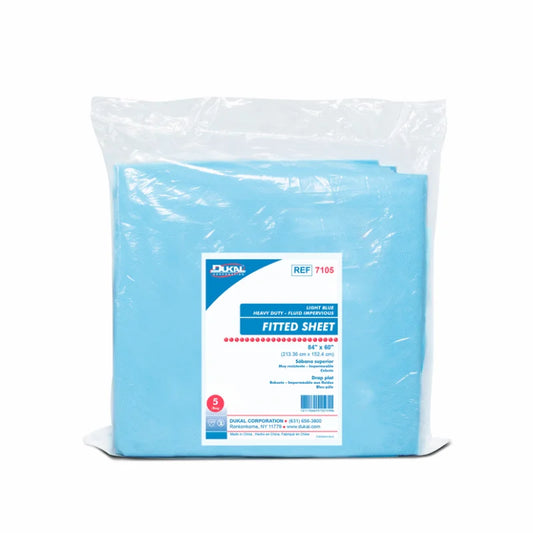Dukal Disposable Fitted Sheet 74" x 30" x 22", Light Blue, 5/bg, 20bg/cs