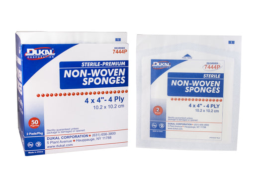 Dukal Premium Sterile Non-Woven Sponge 4"x 4", 4ply, 2/pk 50pk/bx 12bx/cs
