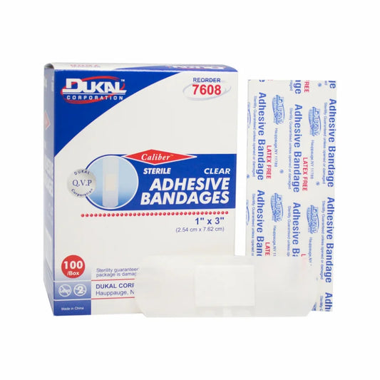 Dukal Sterile Sheer Adhesive Bandages 1" x 3", 100/bx, 24bx/cs