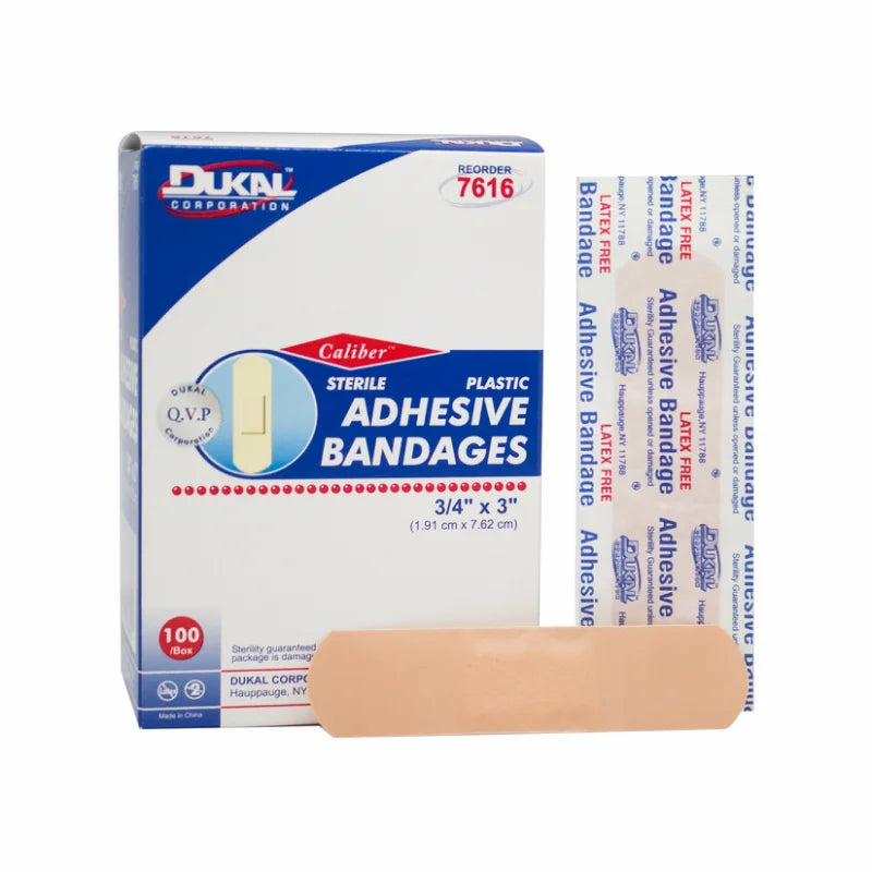 Dukal Sterile Plastic Adhesive Bandages 3/4" x 3", 100/bx, 24bx/cs