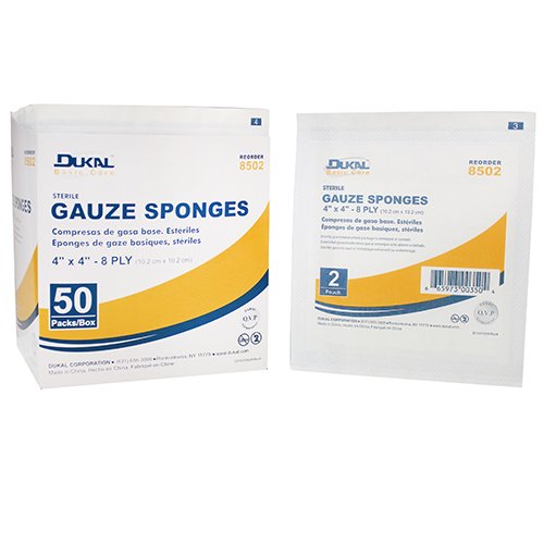 Dukal Gauze Sponge 4" x 4", 8-Ply, Sterile, 2/pk 50pk/bx 12bx/cs