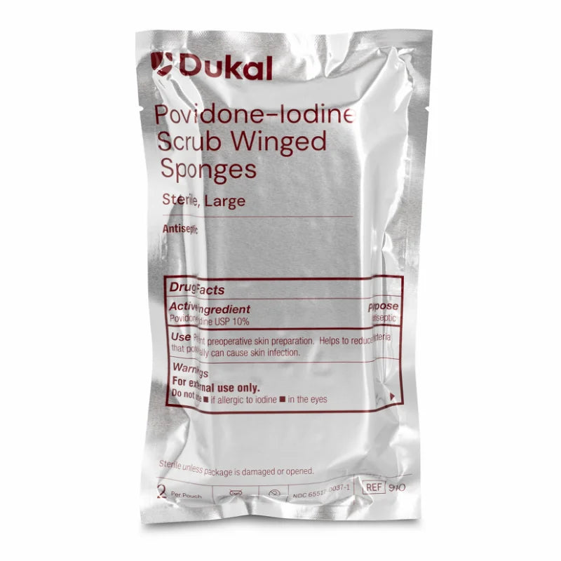 Dukal Povidone-Iodine Scrub Winged Sponges, Large, 2/pk, 80pk/cs