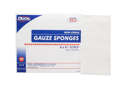 Dukal Gauze Sponge 4" x 8", 12-Ply, NonSterile, 200/bg 10bg/cs