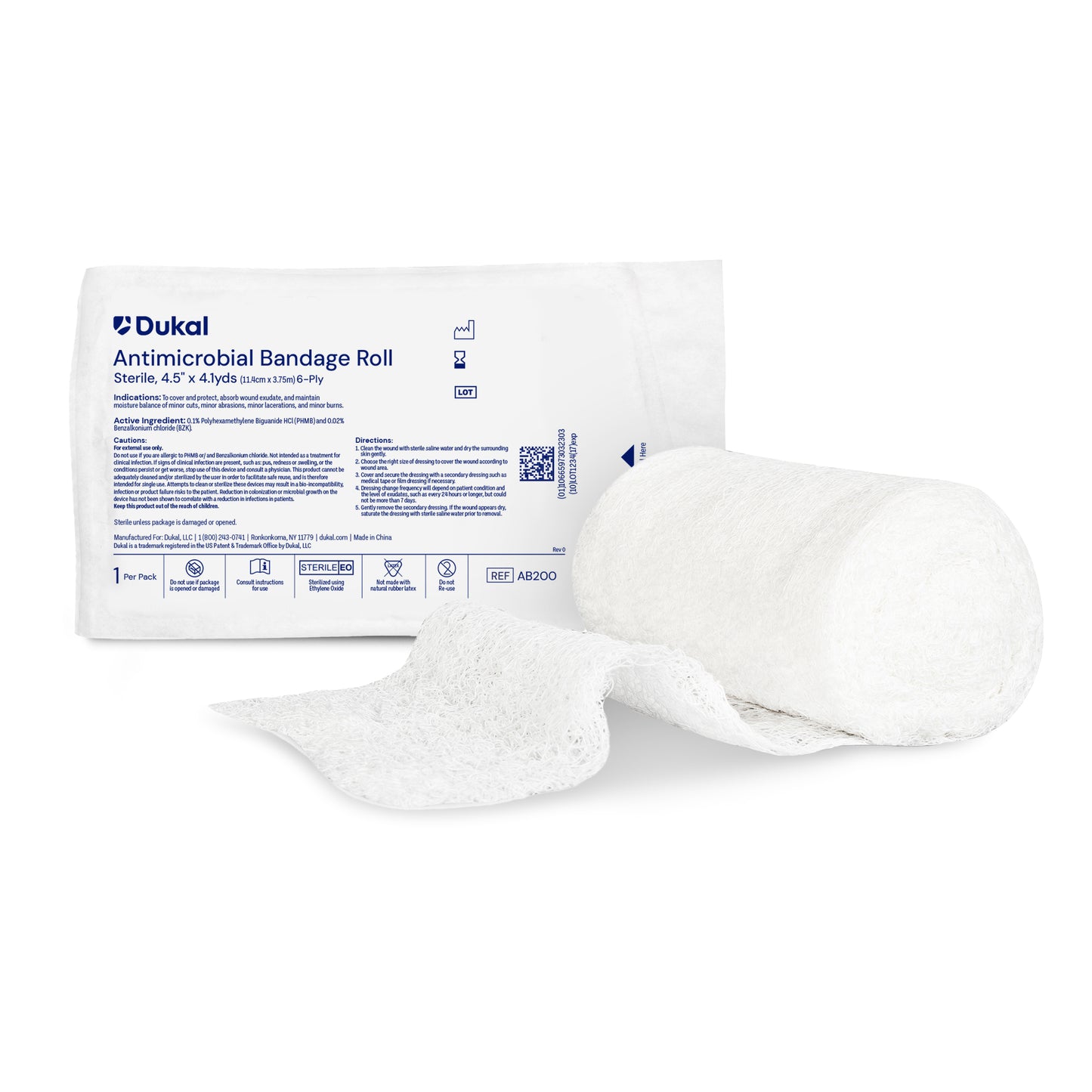 Dukal Antimicrobial Bandage Roll 4"x4.1 yd, Sterile, 1/pk, 100/cs