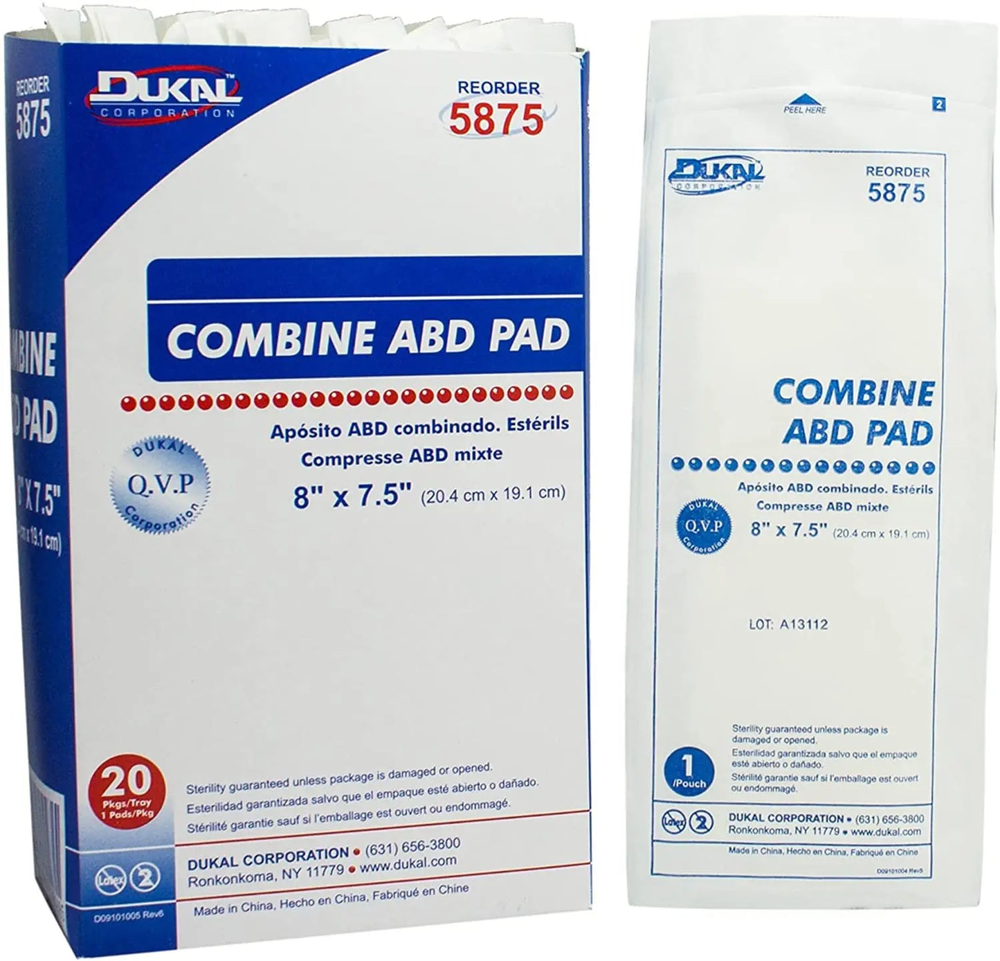 Dukal ABD Pad 8" x 7.5", Sterile, 1/pk 20pk/ty 12/ty/cs