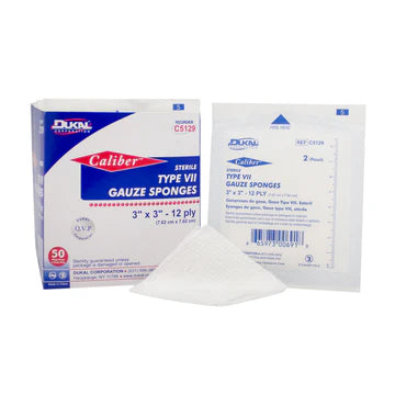 Dukal Type VII Gauze, Sterile, 3" x 3", 2/pk, 50pk/bx, 24bx/cs