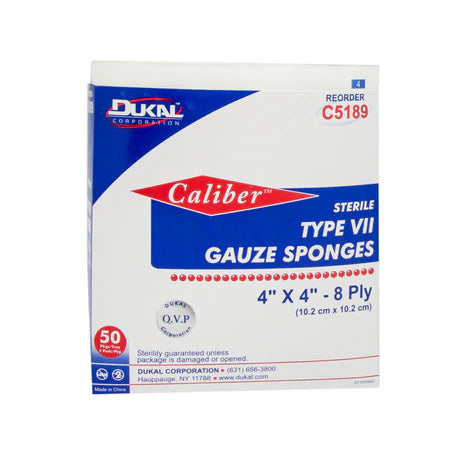 Dukal Type VII Gauze, Sterile, 4" x 4", 2/pk, 50pk/bx, 12bx/cs