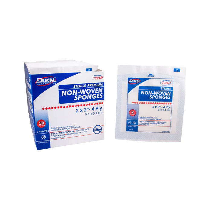 Dukal Premium Sterile Non-Woven Sponge 2"x 2", 4ply, 2/pk 50pk/bx 30bx/cs