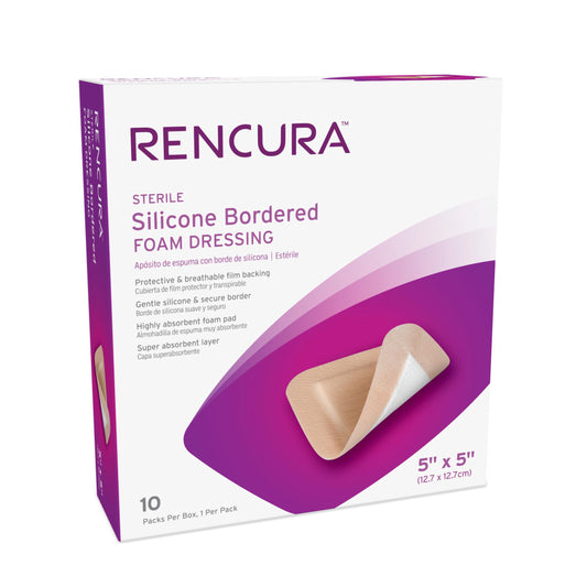 Rencura Silicone Bordered Foam Dressing 5"x 5", 1/pk, 10pk/bx, 10bx/cs