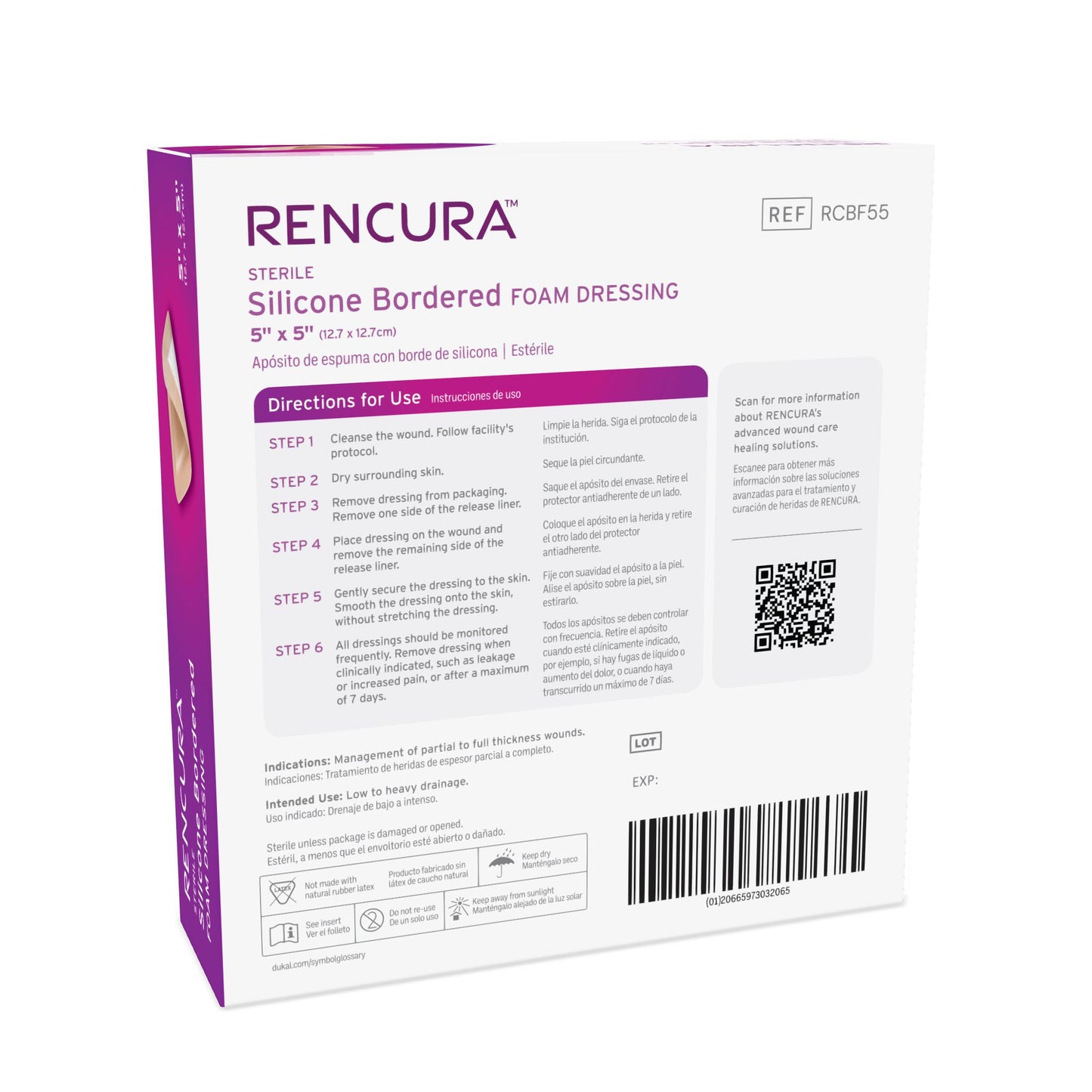 Rencura Silicone Bordered Foam Dressing 5"x 5", 1/pk, 10pk/bx, 10bx/cs