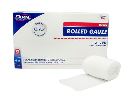 Dukal Rolled Gauze, 2" x 5 yd, 2ply, Sterile (Pack of 96)