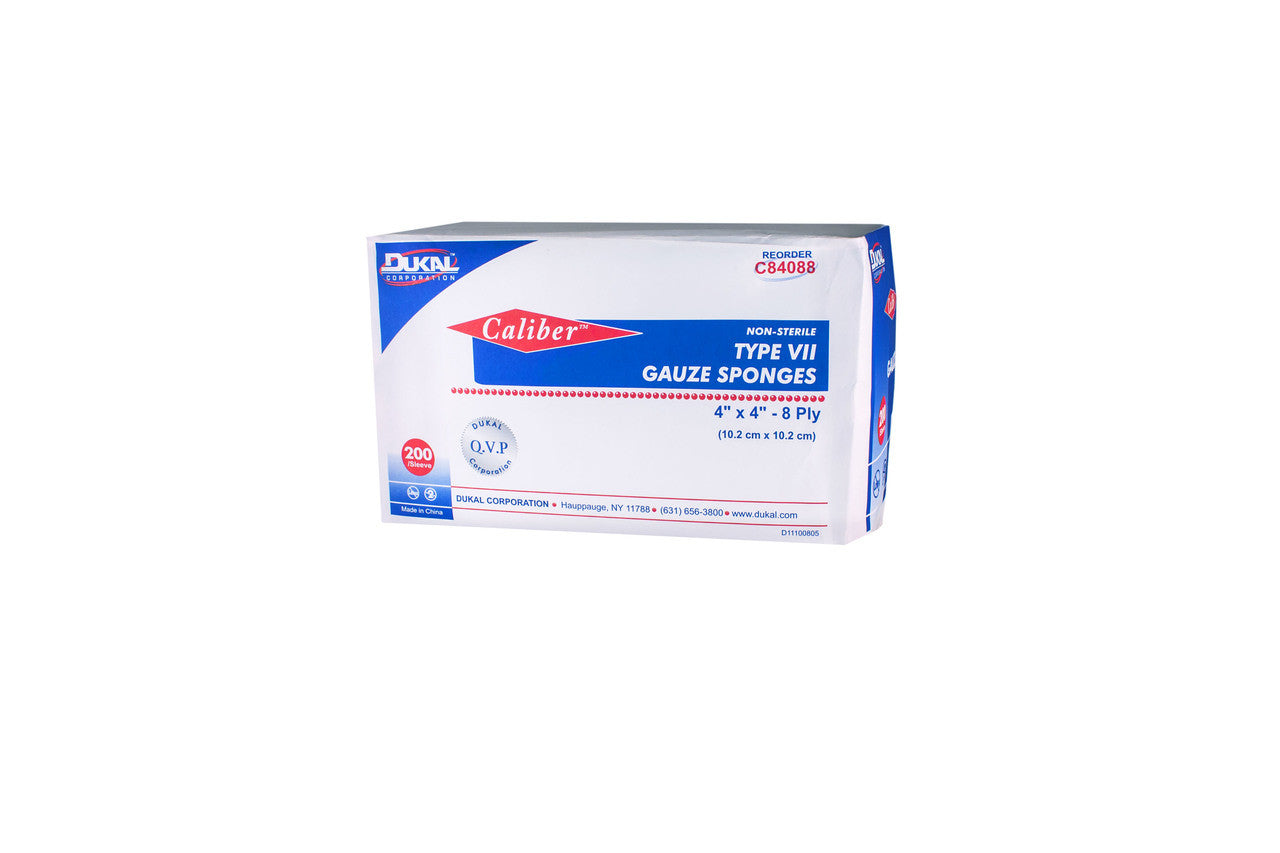 Dukal Caliber Type VII Gauze Sponges 4" x 4", Non-sterile, 8-Ply, 200/bg, 20bg/cs