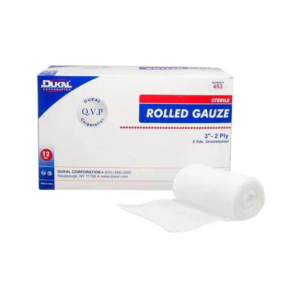 Dukal Rolled Gauze, 3" x 5 yd, 2ply, Sterile (Pack of 96)