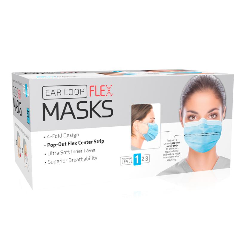 Flex Mask Level 1 Ear-Loop Blue, 50/bx, 20 bx/cs