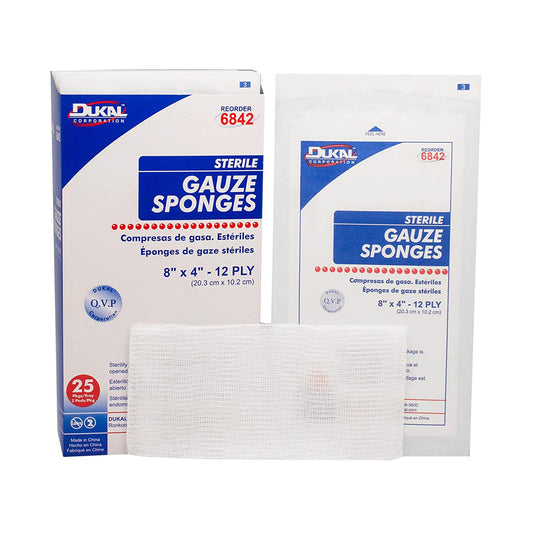 Dukal Gauze Sponge 8" x 4", 12-Ply, Sterile (Pack of 1,000)