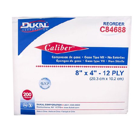 Dukal Caliber Type VII Gauze Sponges 8" x 4", Non-sterile, 12-Ply, 200/bg, 10bg/cs