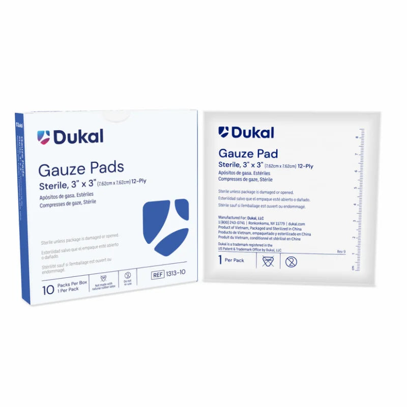 Dukal Sterile Gauze Sponge, 3 x 3 Inch, 12-Ply, Cotton, White, Square, Sterile, 10/bx, 60bx/cs