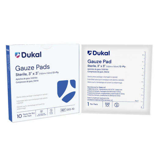 Dukal Sterile Gauze Sponge, 3 x 3 Inch, 12-Ply, Cotton, White, Square, Sterile, 10/bx, 60bx/cs