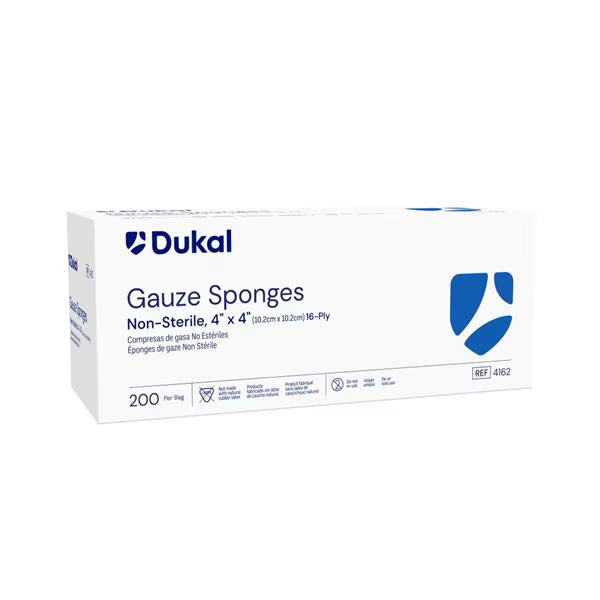 Dukal Gauze Sponge 4" x 4", 16ply, Non-Sterile, 200/bg, 10bg/cs (2,000 units)