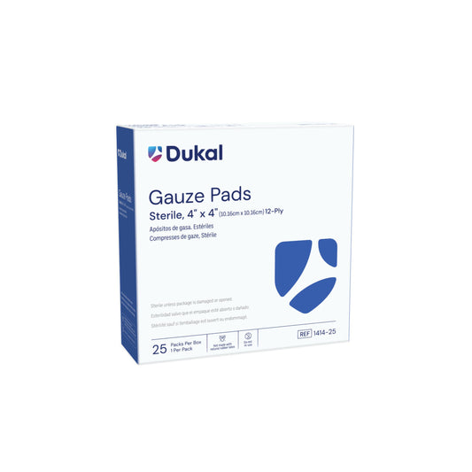 Dukal Gauze Pad 4" x 4" 12 Ply Sterile, 1/pk, 25pk/bx, 24bx/cs
