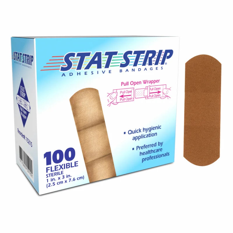 Dukal Lightweight Flex Stat Strip® Adhesive Bandages 1" x 3", St, 100/bx, 12bx/cs