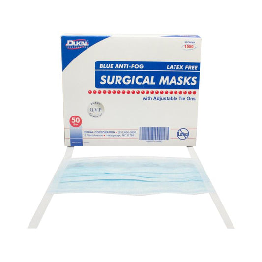 Dukal Anti-Fog Surgical Mask with Tie 3-Ply, Blue, 50/bx, 6bx/cs