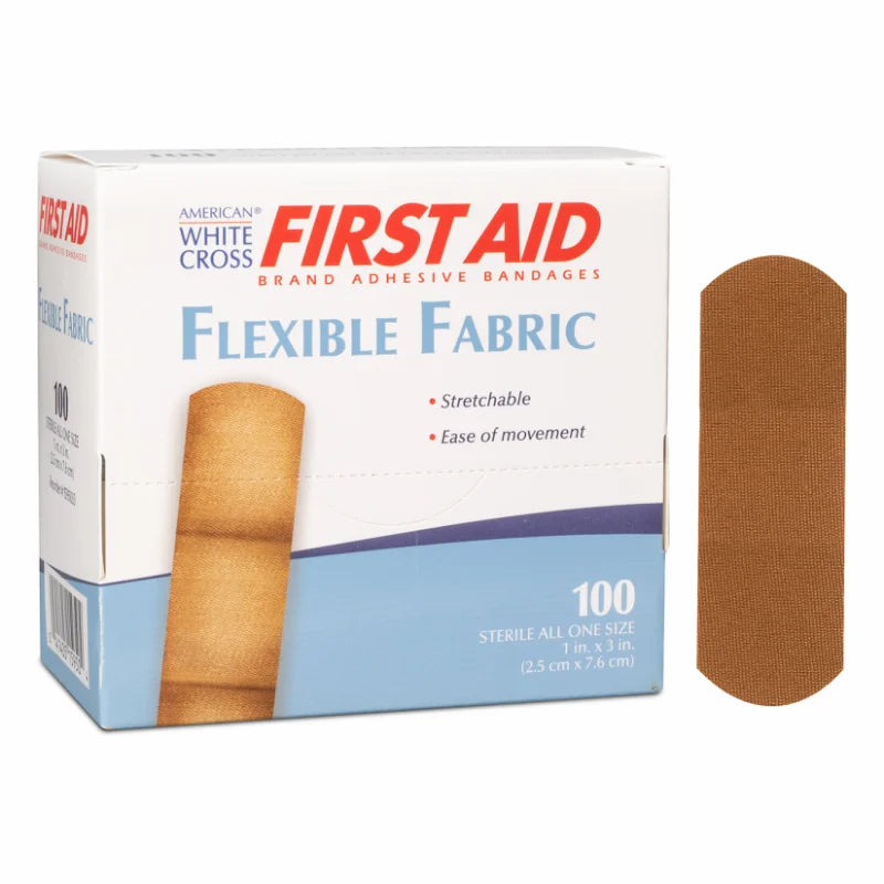 AWC Sterile Lightweight Flexible Fabric Adhesive Bandages 1" x 3", 100/bx, 12bx/cs