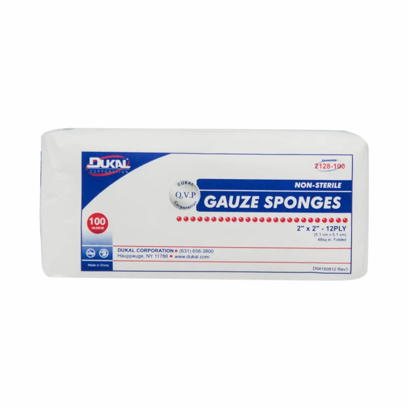 Dukal Gauze Sponge 2" x 2", 12-Ply, Sterile, 100/Bag, 80bg/cs